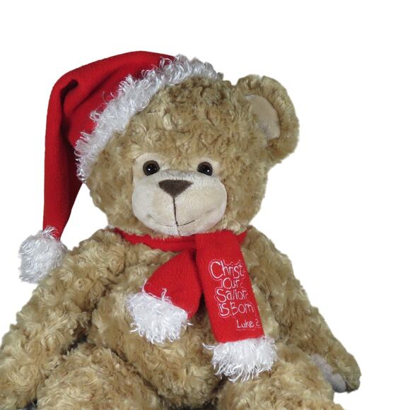 Fiesta Christian Christmas Bear Plush 21" with Santa Hat & Scarf Stuffed Animal - Picture 3 of 16